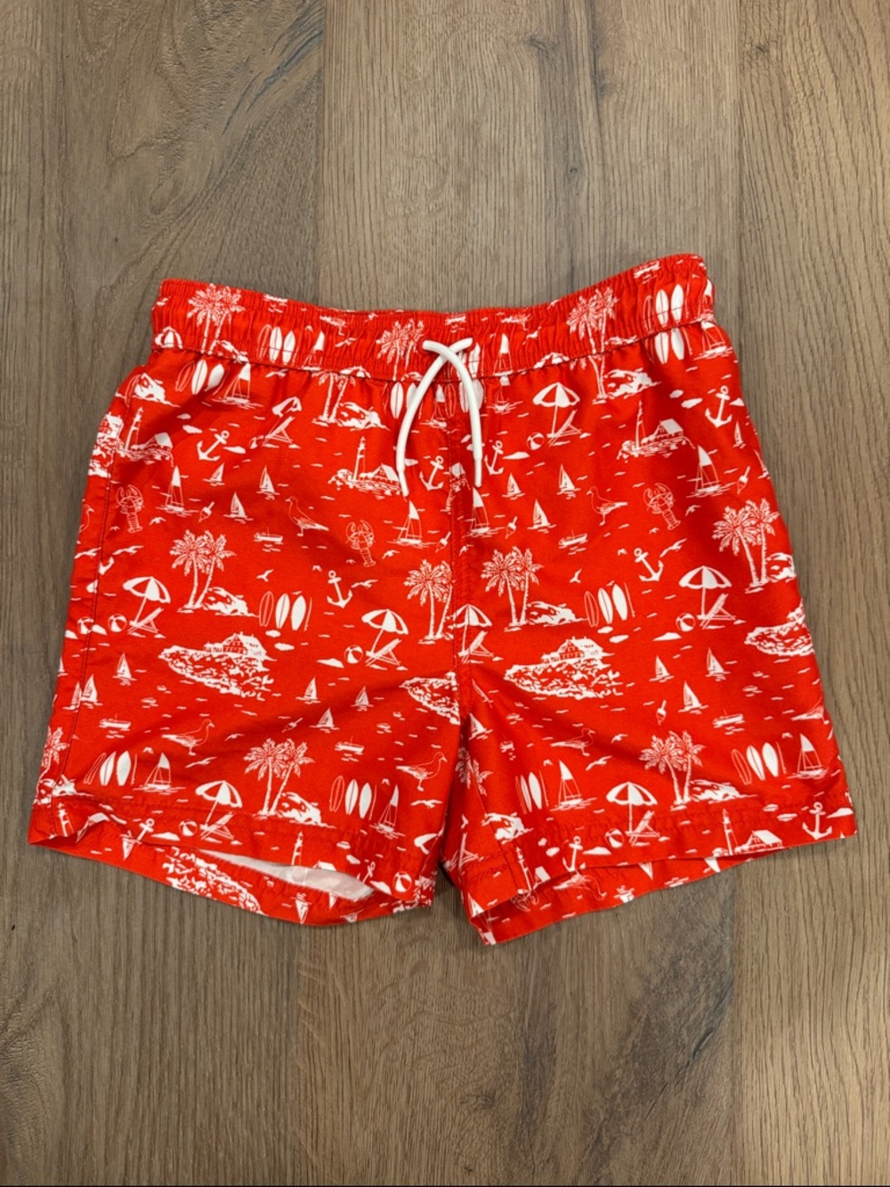 Janie and Jack Boy’s Red Tropical Print Swim Trunks